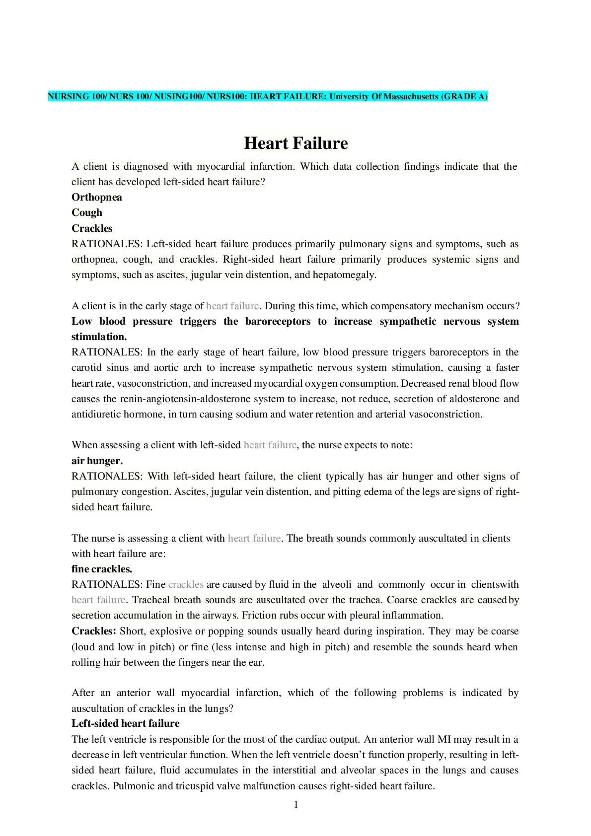 Preview of NURS 100 Perspectives  In Nursing Heart Failure Case Review